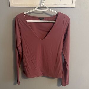 a new day Deep V-Neck Long Sleeve Top in Mauve